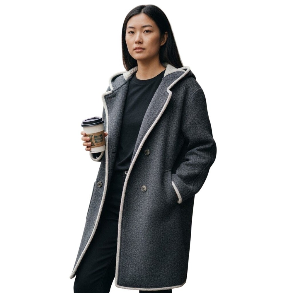 Bernardo Jacket Women Vintage Gray Wool Blend Long Sleeve Double Breasted Coat M
